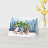 Carte Lapins de neige Noël aquarelle (Fleur jaune)