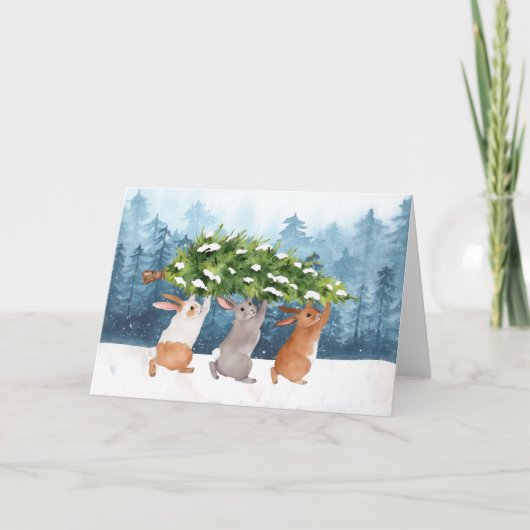 Carte Lapins de neige Noël aquarelle (Devant)