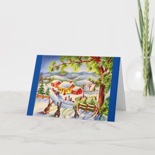 Carte Lapins de Noël vintage regardant Noël (Devant)