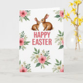 Carte Lapins de Pâques joyeux (Fleur jaune)