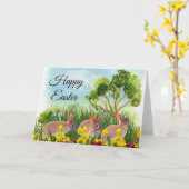 Carte Lapins de saison printanière dans le jardin Joyque (Fleur jaune)