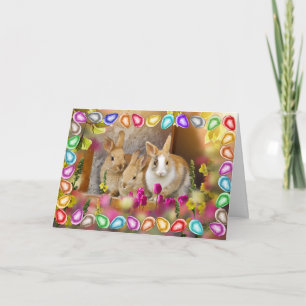 Carte Lapins et oeufs de fleurs Pâques