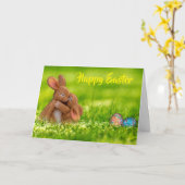 Carte Lapins qui s'embrassent. Joyeuses Pâques. (Fleur jaune)