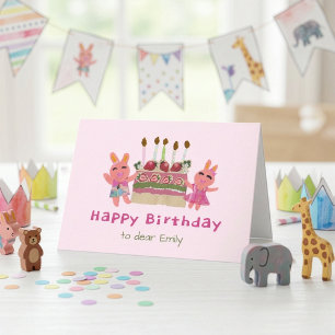 Carte Lapins Sucrés Bébé Rose Anniversaire Enfants 