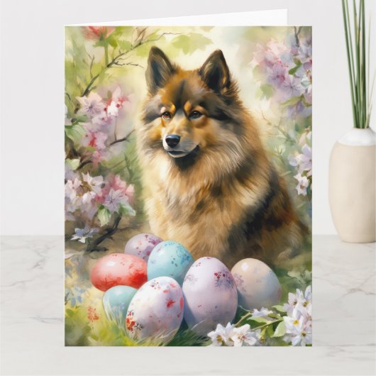 Carte Lapphund finlandais avec oeufs de Pâques (Devant)