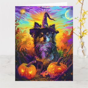 Carte Lapphund finlandais Chien Sorcière d'Halloween et 
