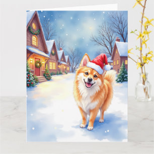 Carte Lapphund finlandais Village enneigé Chapeau de Pèr