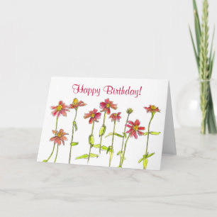 Carte L'aquarelle rouge de Zinnia fleurit le joyeux