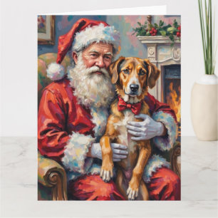Carte L'art de Noël de Père Noël tenant un lévrier irlan