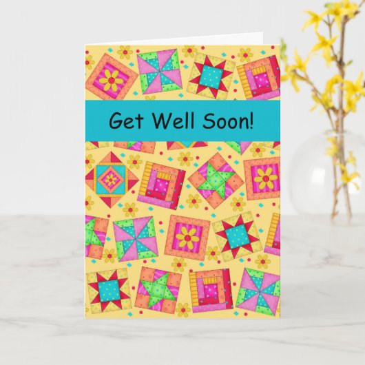 Carte L'art jaune de bloc d'édredon de patchwork (Fleur jaune)