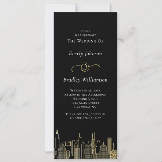 Carte Las Vegas Black Gold White Skyline Wedding Program (Devant)