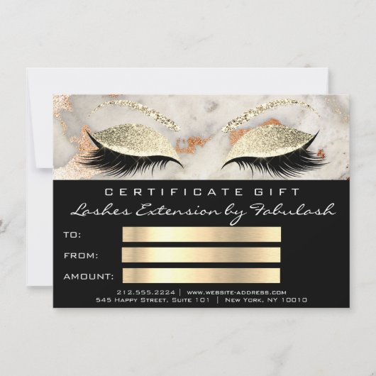 Carte Lash Coral Marbre maquillage noir certificat cadea (Devant)
