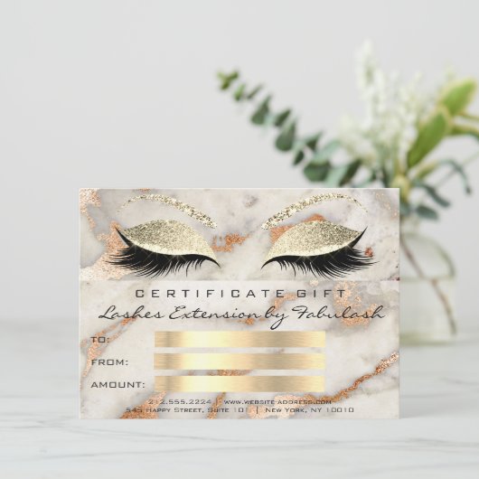 Carte Lash Marbre de cuivre Maquillage Coral certificat (Debout devant)