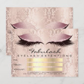 Carte Lashes Damask Pink Maquillage Artist certificat ca (Devant / Derrière)