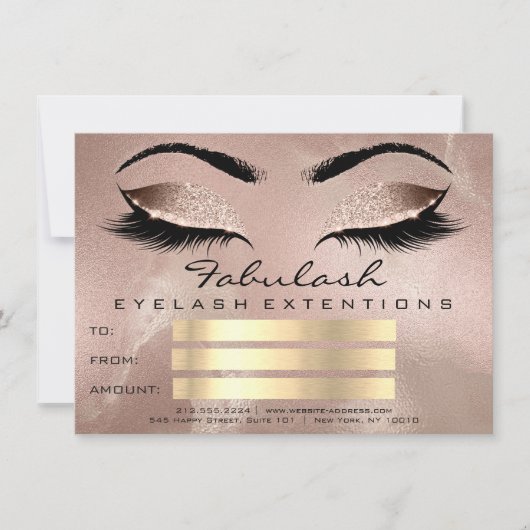 Carte Lashes de luxe Rose maquillage Artiste certificat (Devant)