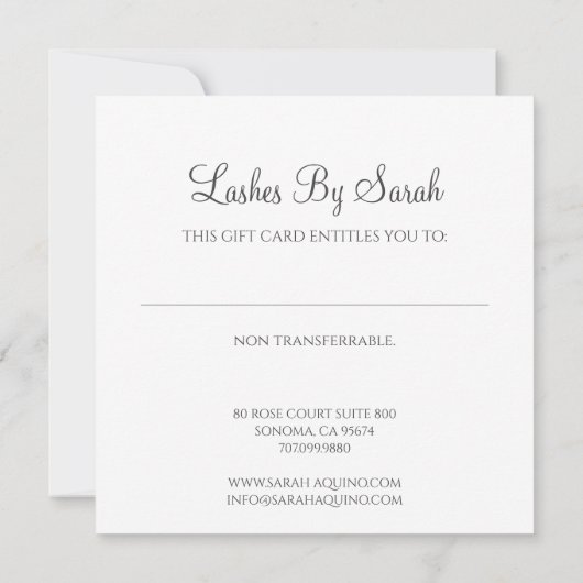 Carte Lashes Et Services De Beauté Sage Texté Vert (Dos)