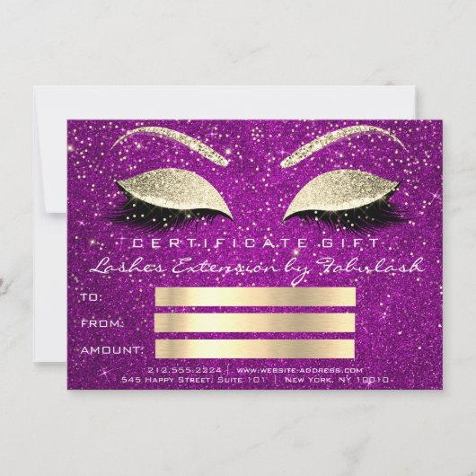 Carte Lashes Gold Magenta Pink Maquillage certificat cad (Devant)