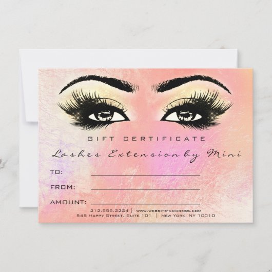 Carte Lashes Peach Rose Gold Maquillage certificat cadea (Devant)
