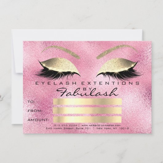 Carte Lashes Rose Pink Gold certificat maquillage cadeau (Devant)