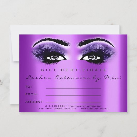 Carte Lashes Yeux Violet Violet certificat maquillage Ca (Devant)