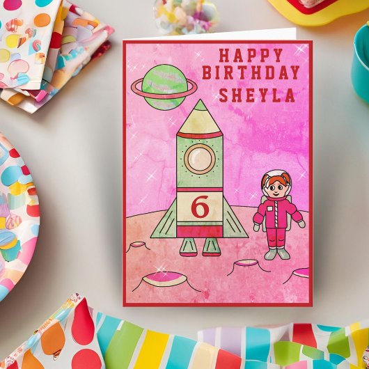 Carte L'astronaute Girl Moon dans l'espace Joyeux annive