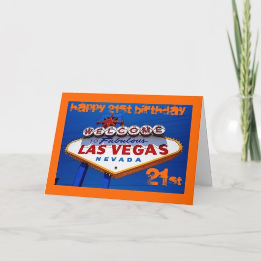 Carte LasVegas_Sign, HEUREUX 21E ANNIVERSAIRE, HAPPY 21E (Devant)