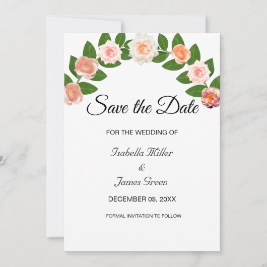 Carte Laurel et mariage Rose Enregistrer la date Invitat (Devant)