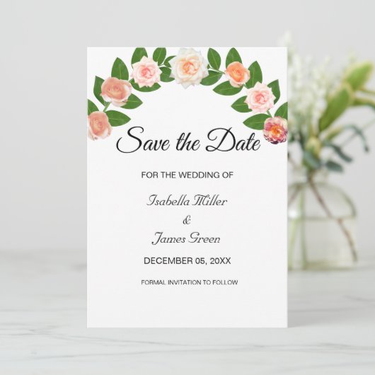Carte Laurel et mariage Rose Enregistrer la date Invitat (Debout devant)