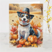 Carte L'automne australien Terrier quitte Thanksgiving A (Fleur jaune)
