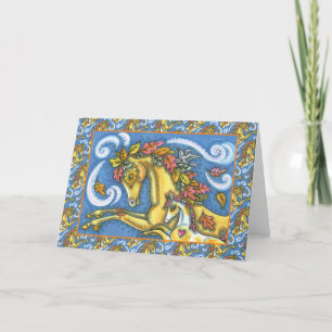 CARTE L'AUTOMNE COLORÉE PARTE SUR LE CHEVAL ET LE COLT W
