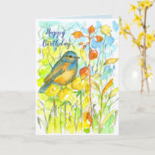 Carte L'automne de Bluebird laisse un joyeux anniversair (Fleur jaune)
