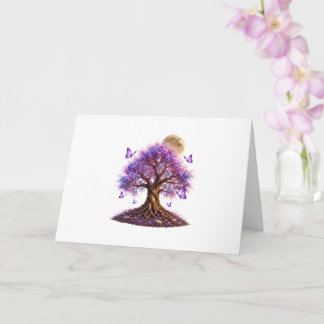 Carte Lavender Blossom Moon Tree Greeting Card