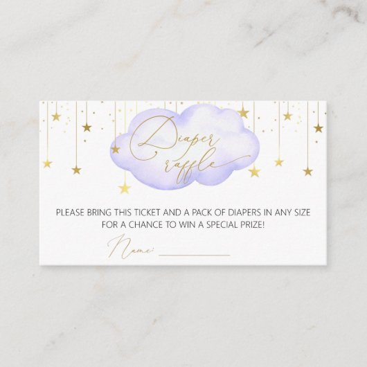 Carte Lavender Diaper Raffle Ticket, Lune & Stars (Devant)