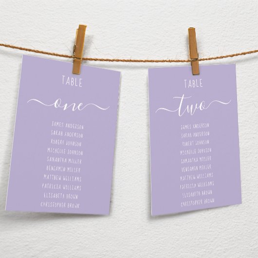 Carte Lavender Modern Script Purple Seating Chart Card