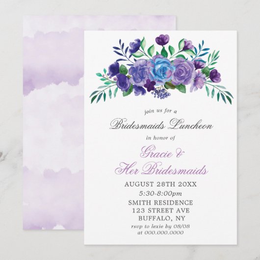 Carte Lavender Paint Floral Bridesmaids Luncheon Invitat (Devant / Derrière)
