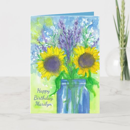 Carte Lavender Sunflower Bouquet Happy Birthday (Devant)