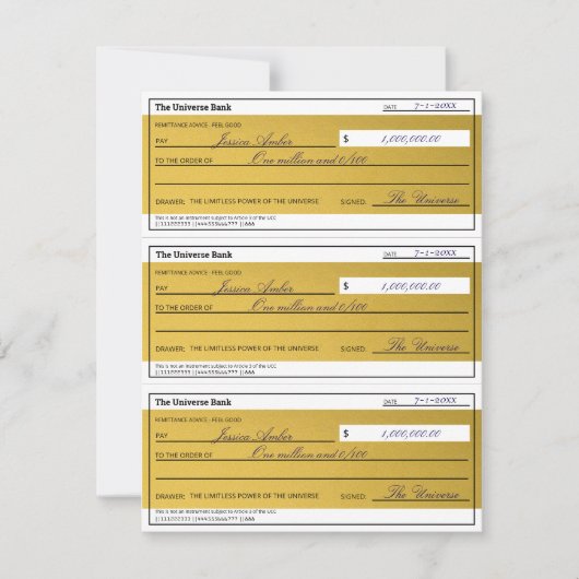 Carte Law of Attraction 3 Blank Printable Gold Checks (Devant)