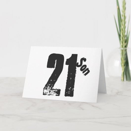 Carte Le 21e anniversaire du fils, blanc et noir. (Devant)