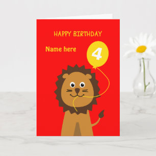 Carte le 4ème lion d'anniversaire ajoutent les enfants