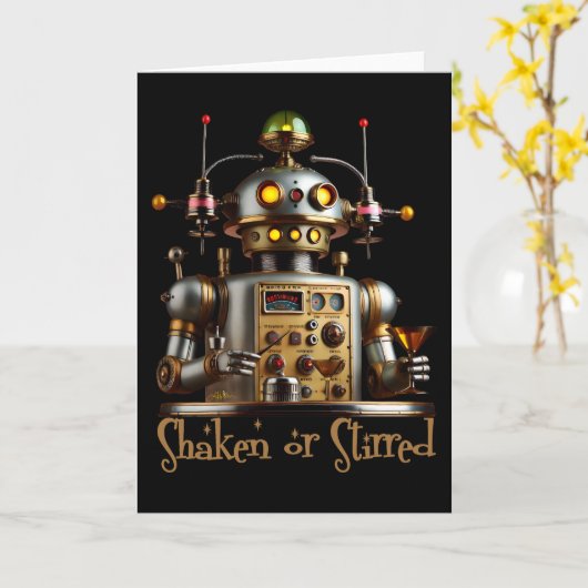 Carte Le barman robotique futuriste "secoué ou fatigué" (Fleur jaune)