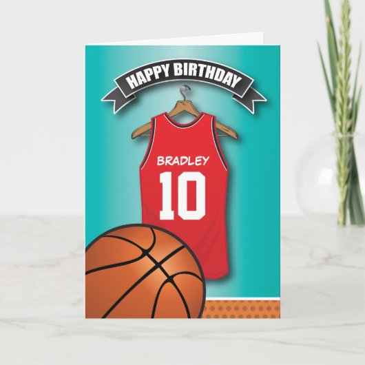 Carte Le basket-ball Jersey rouge folâtre l'anniversaire (Devant)