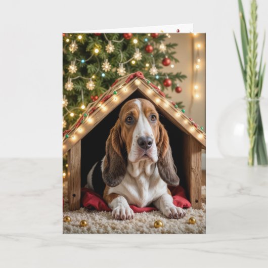Carte Le Basset de Noël dans une niche (Devant)