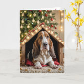 Carte Le Basset de Noël dans une niche (Fleur jaune)