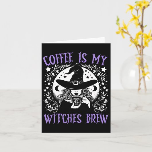 Carte Le café est mes sorcières Brew Retro Halloween sor (Fleur jaune)