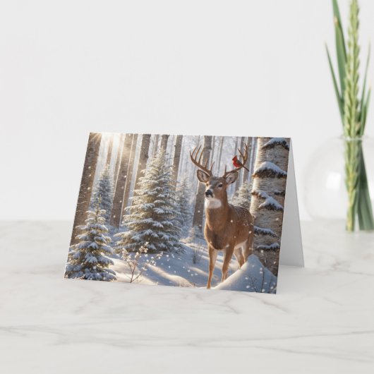 Carte Le Cardinal Rouge perché sur les Antlers d'un cerf (Devant)