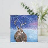 Carte Le cerf élaphe (Cervus elaphus) enneigé en hiver (Debout devant)