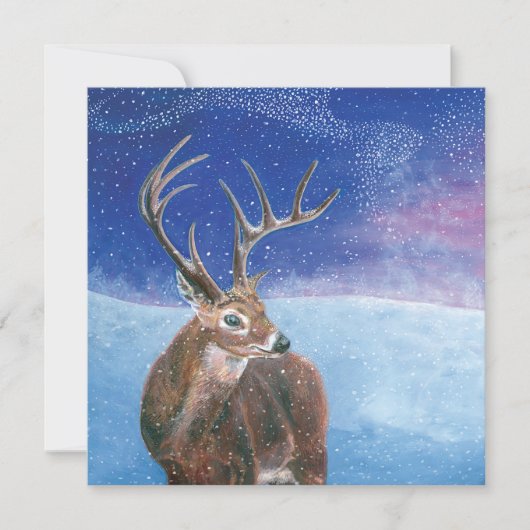 Carte Le cerf élaphe (Cervus elaphus) Hiver enneigé (Devant)
