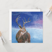 Carte Le Cerf Rouge (Cervus elaphus) Hiver enneigé (Devant/Arrière en situation)