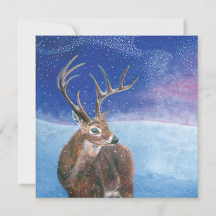 Carte Le Cerf Rouge (Cervus elaphus) Hiver enneigé