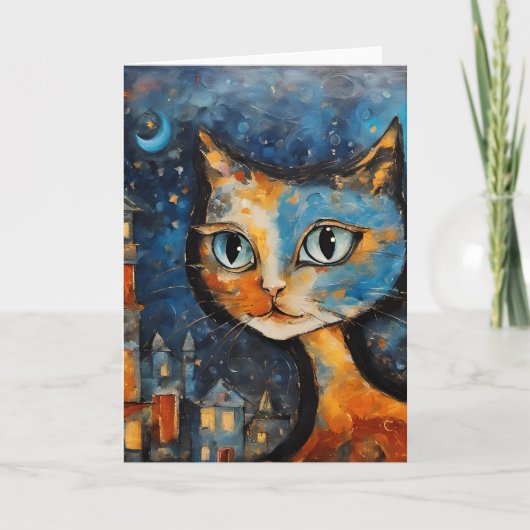 Carte Le chat à la nuit dans la ville (Devant)